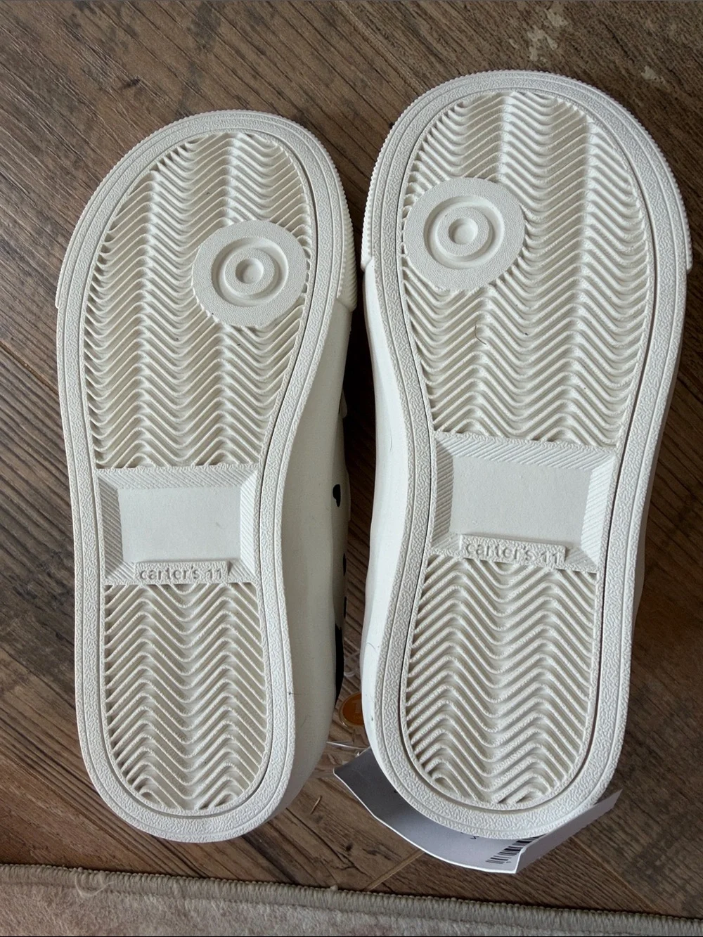 Carter's White Kids Sneakers with Black Heart Print - Velcro Straps